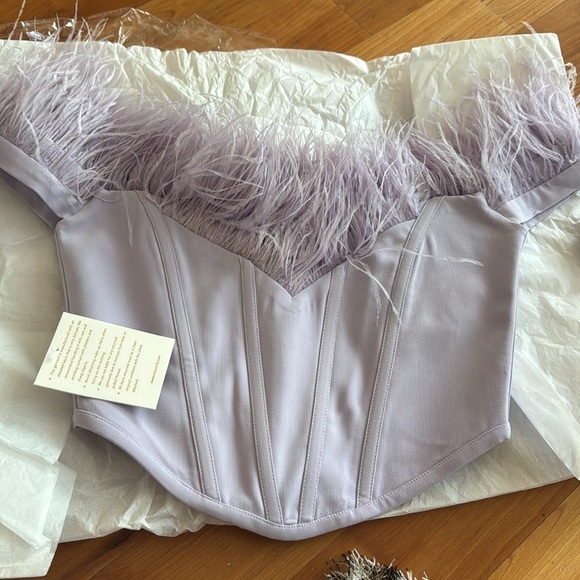 New Miss Circle Feather Top Oralia purple pastel lavender XS NWT Corset Ostrich - Picture 10 of 12